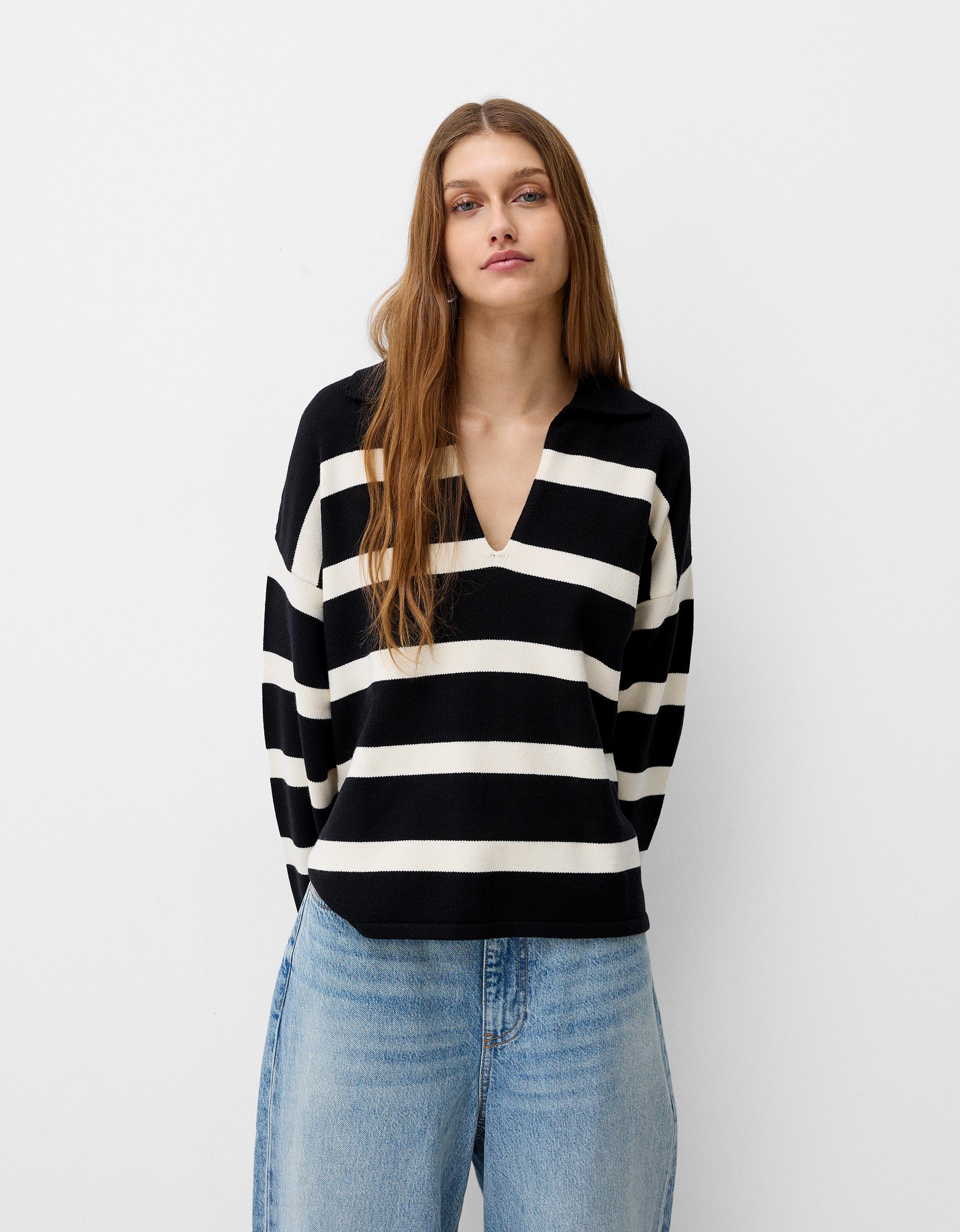 Bershka Pullover Mit Polokragen Damen S Schwarz