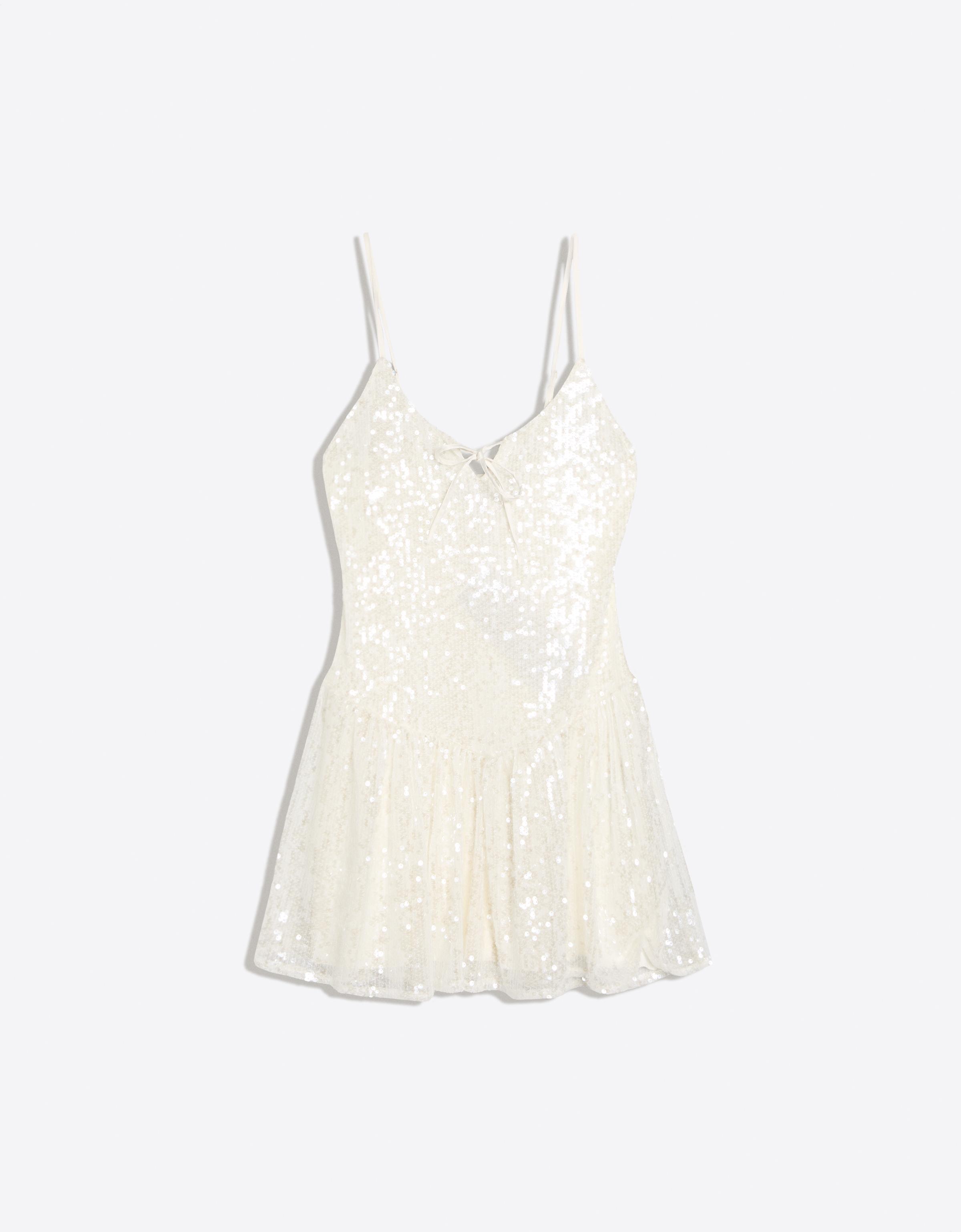 Strappy sequin mini dress with flared skirt — Cream