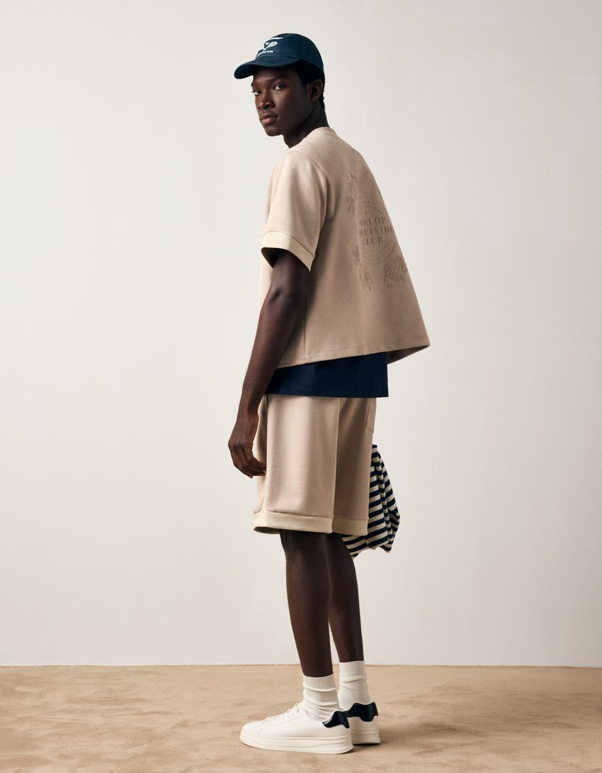 DUNLOP faux suede skater Bermuda shorts-Sand