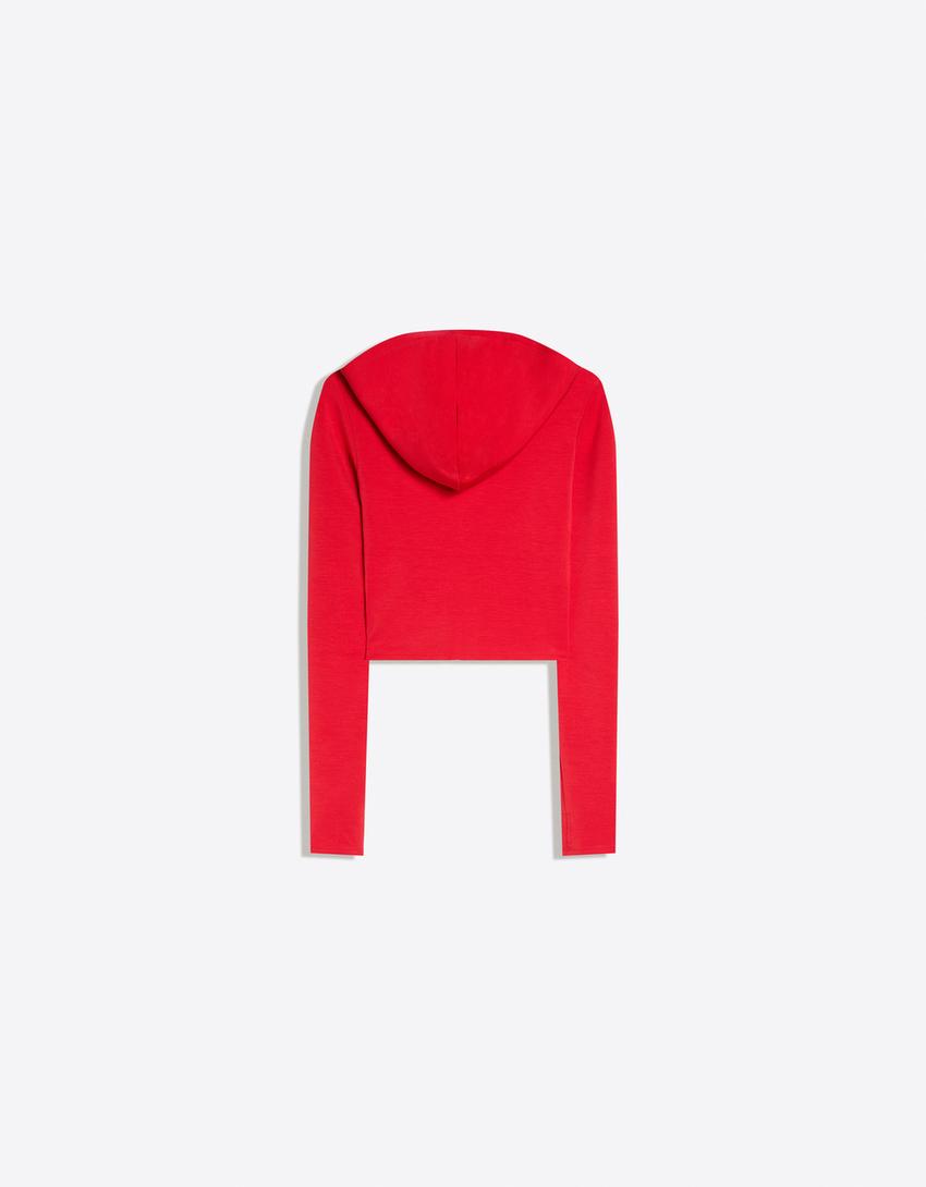 Hoodie ritsleting lembut dengan modal tudung-Merah