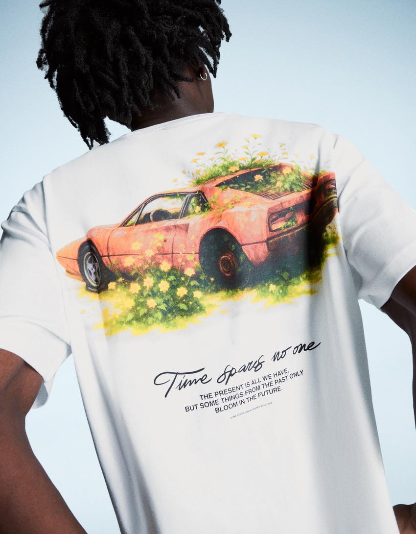 T-shirt manches courtes imprimé-Blanc