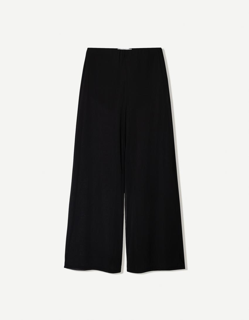 Transparente Wide-Leg-Hose aus Crêpe-Schwarz-4