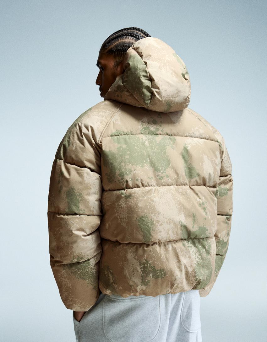 Hooded puffer jacket-Khaki