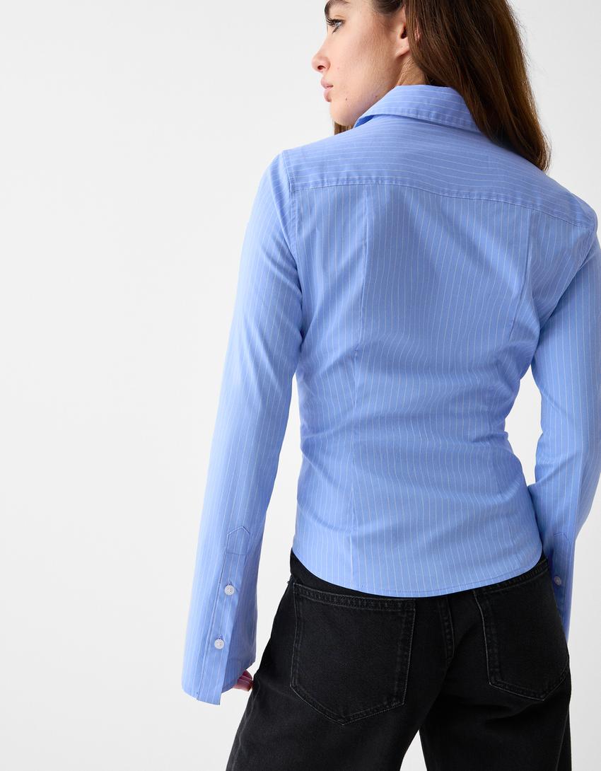 قميص ضيق بأكمام جرسية طويلة-أزرق-2