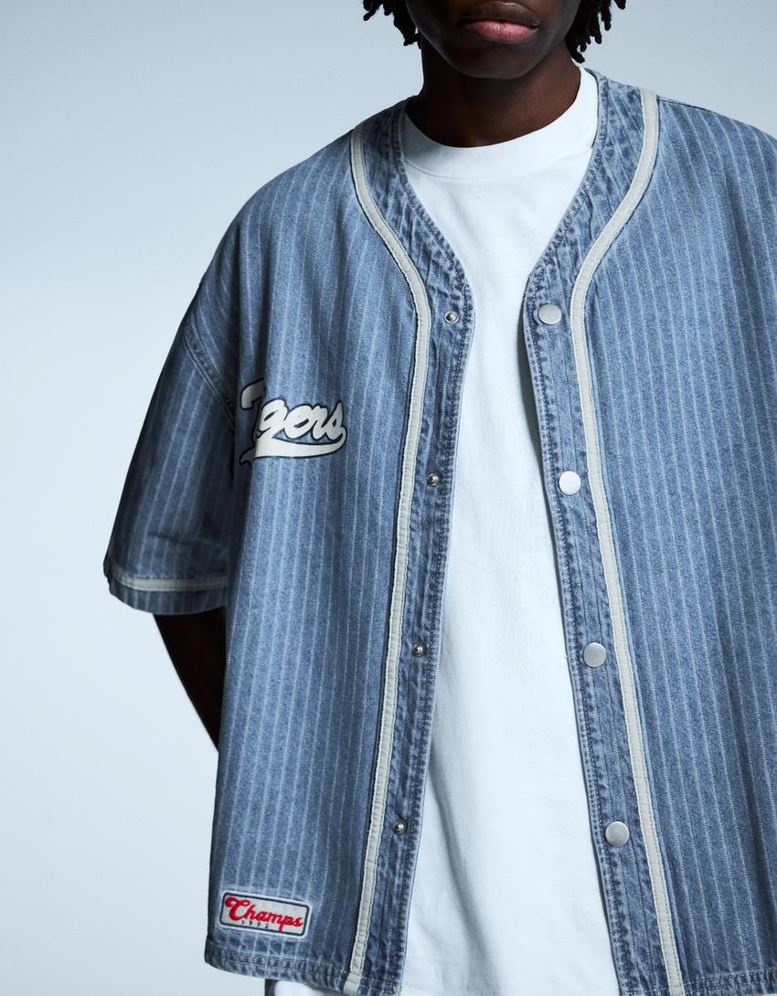 Camisa denim sport print-Azul lavado