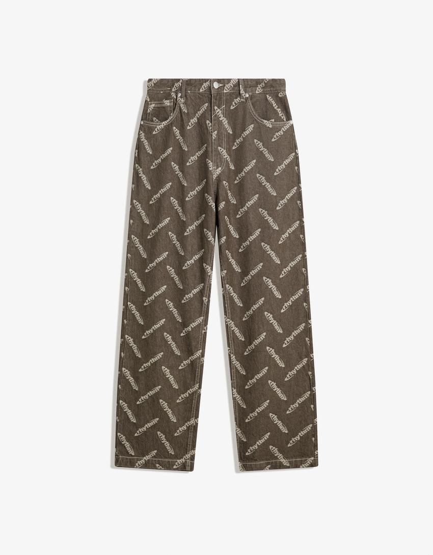 Jeans baggy jacquard-Marrón-3