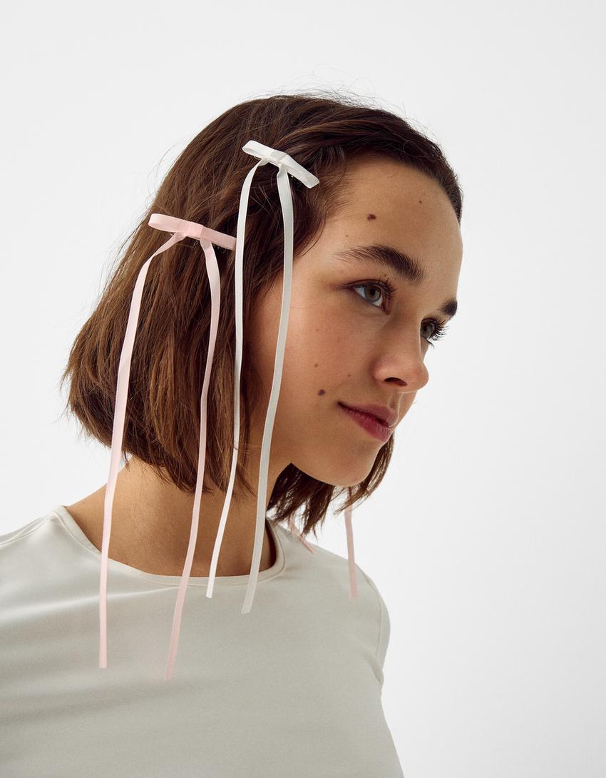 طقم من 6 مشابك شعر ساتان بفيونكة-أسود-3