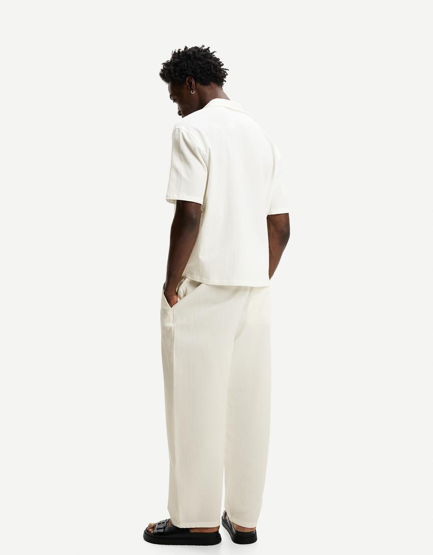 Pantaloni baggy jogger plissettati-Bianco Roto-1