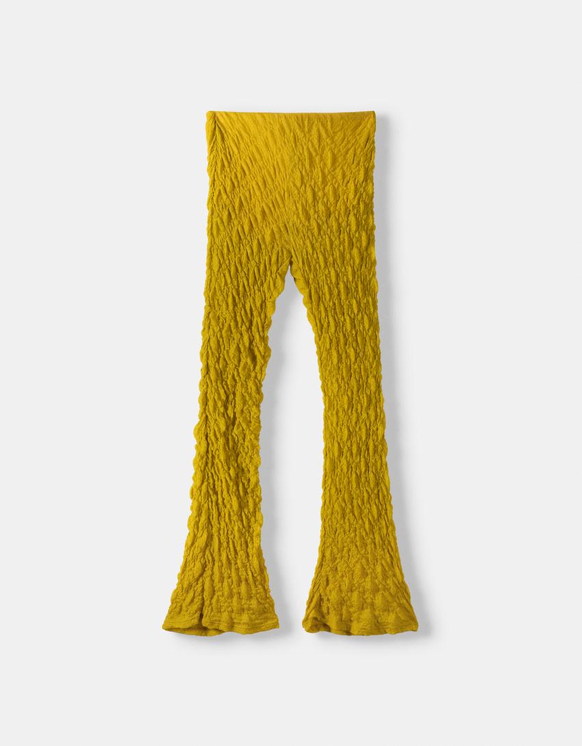 Calças flare jacquard efeito de waffle-Verde limão-4