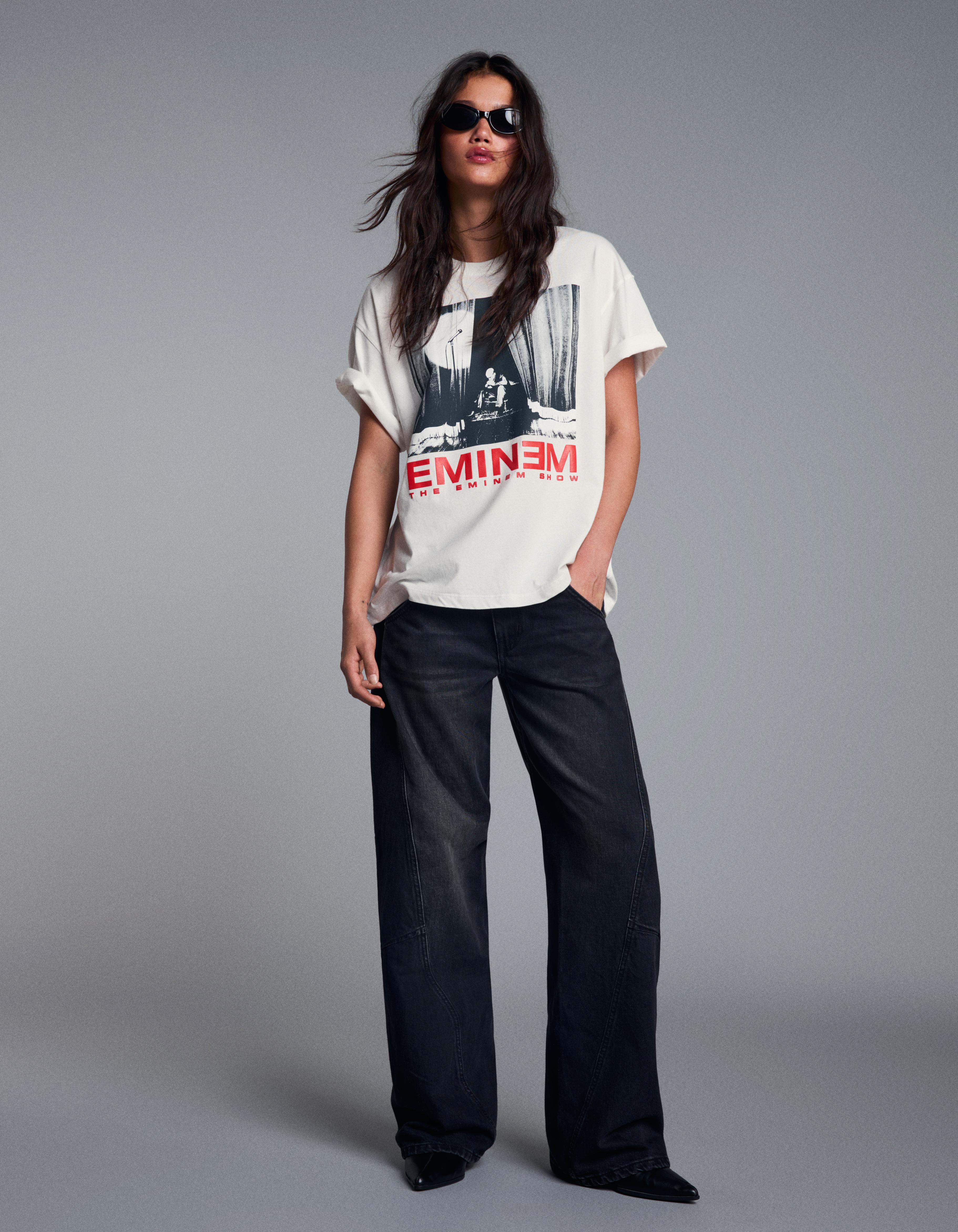 Bershka Camiseta Oversize Eminem Mujer L Blanco Roto