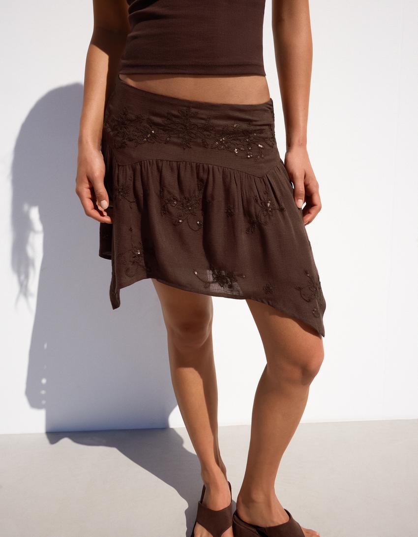 Jupe à pointes brodée-Marron