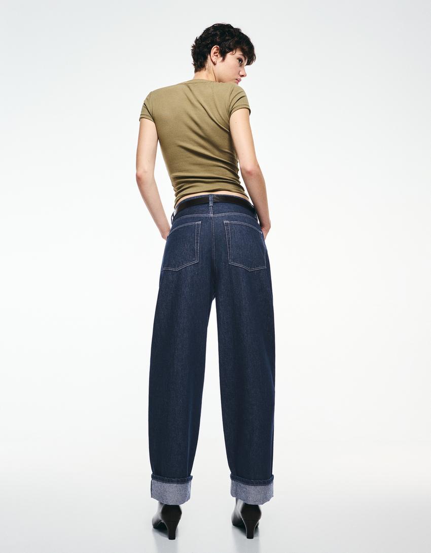 Jeans baggy fit à revers-Marine-1