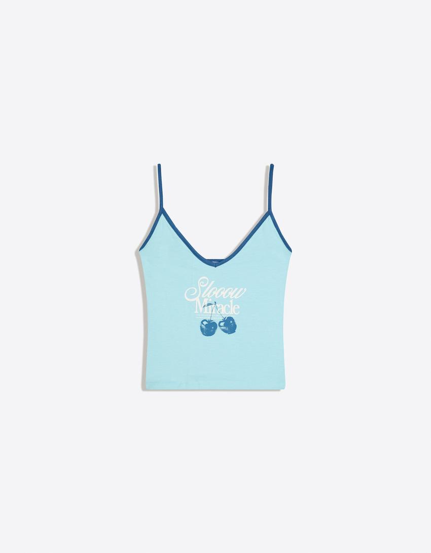 Printed strappy top-Light blue
