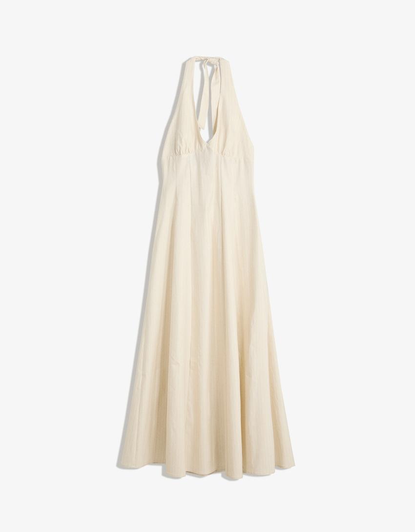Robe midi encolure américaine bengalina-Beige-3