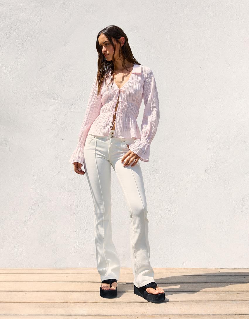 Rustic gathered shirt-Pink-0