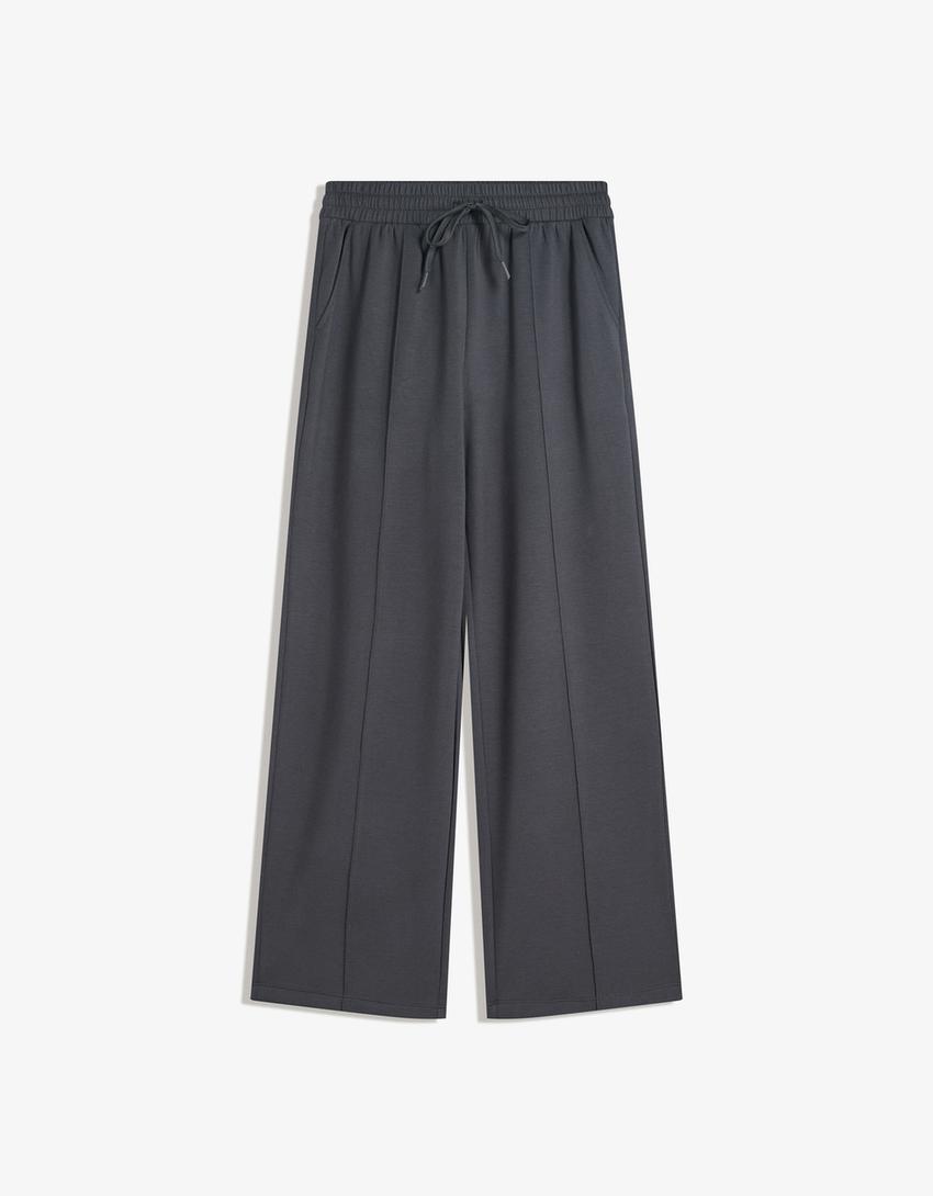 Pantalon wide leg soft-Gris-0