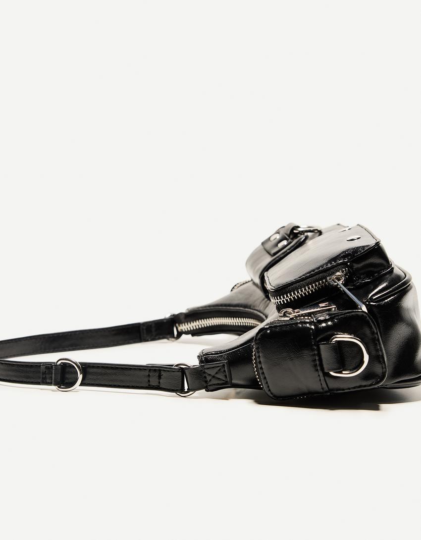 Multi-pocket shoulder bag-Black