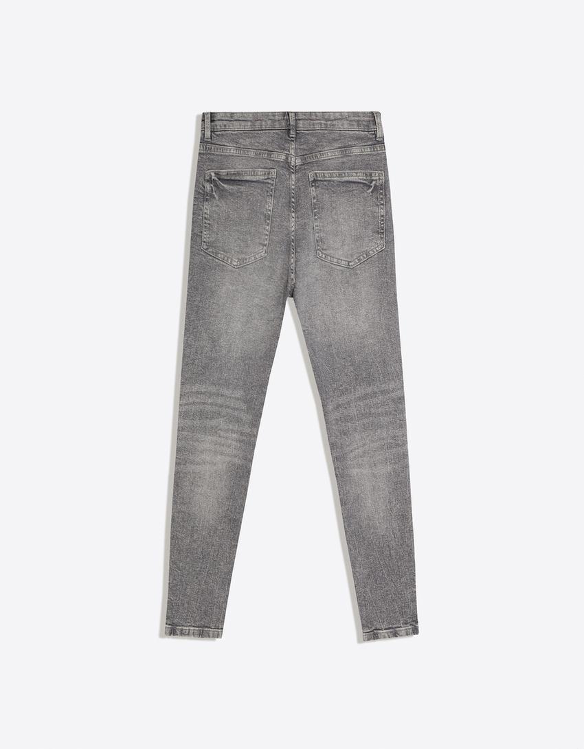 Carrot fit jeans met scheuren-Grijs