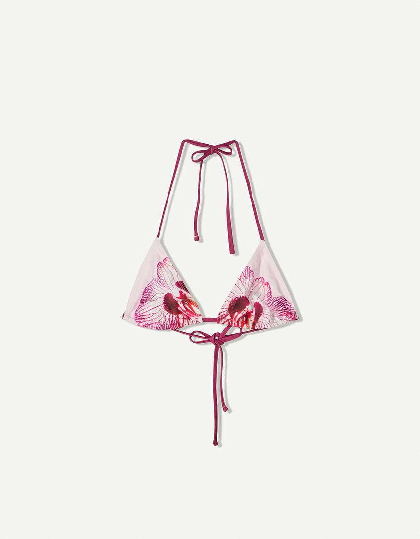 Haut de bikini à fleurs-Rose-3