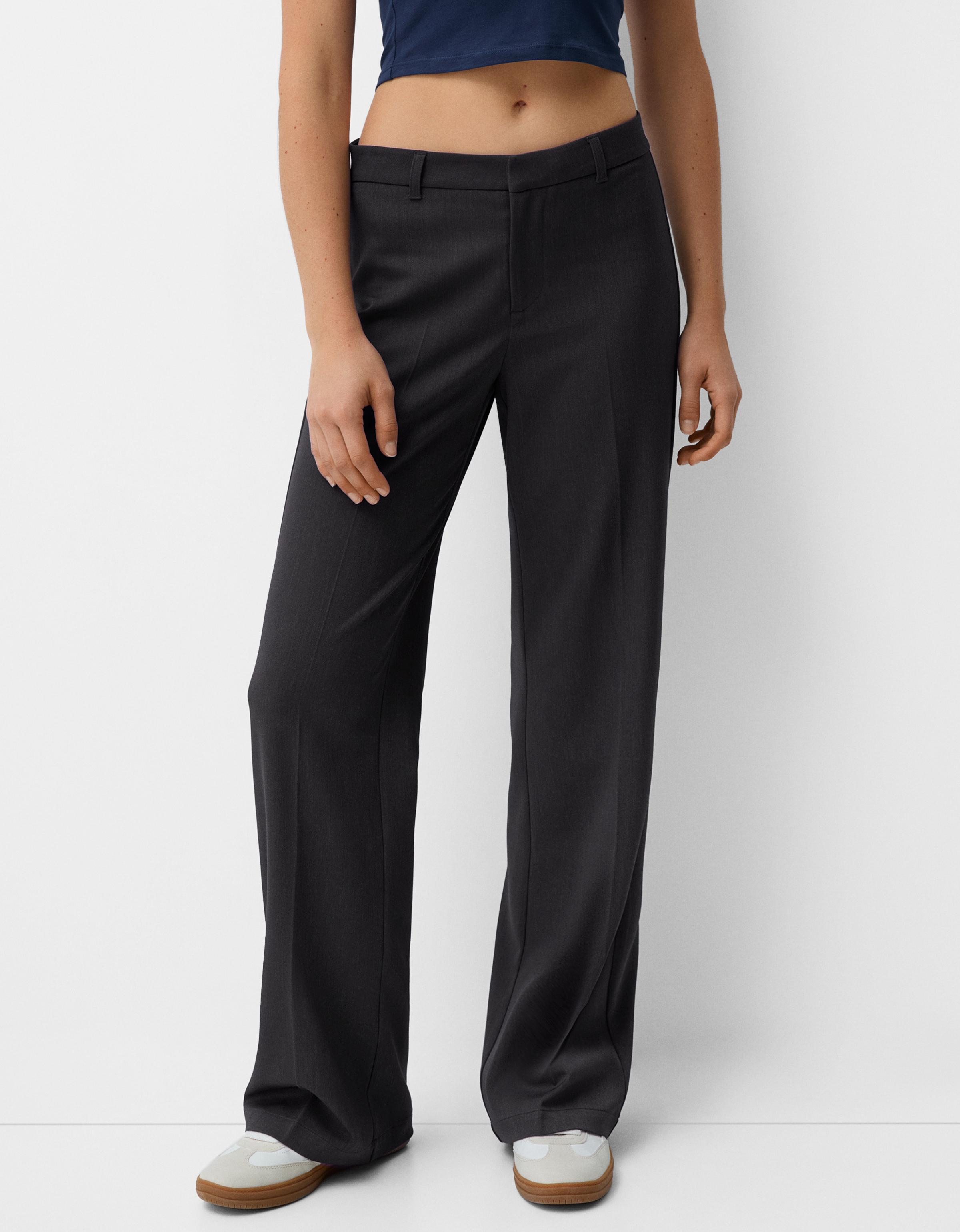 Bershka Wide Leg Tailoring-Hose Damen 44 Grau