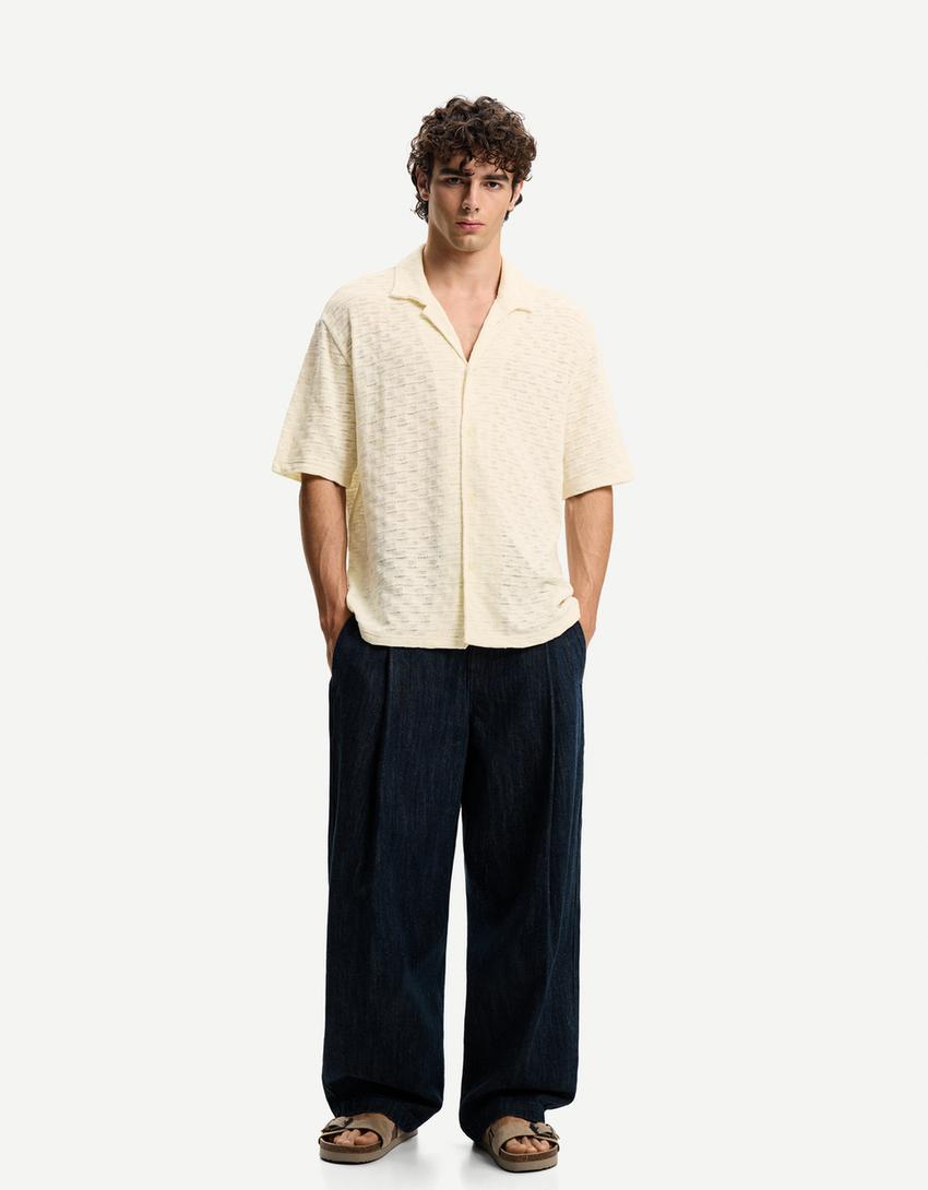 Rustic short sleeve open knit shirt