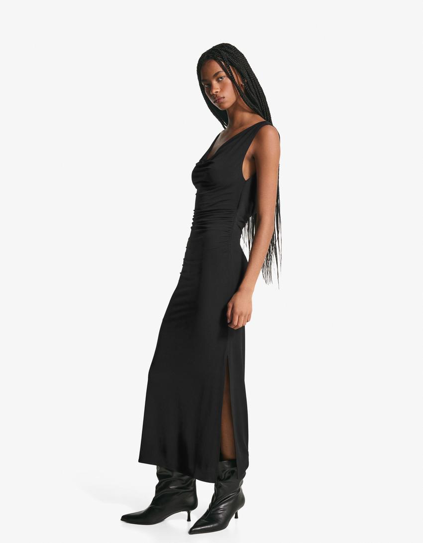 Draped midi dress-Black