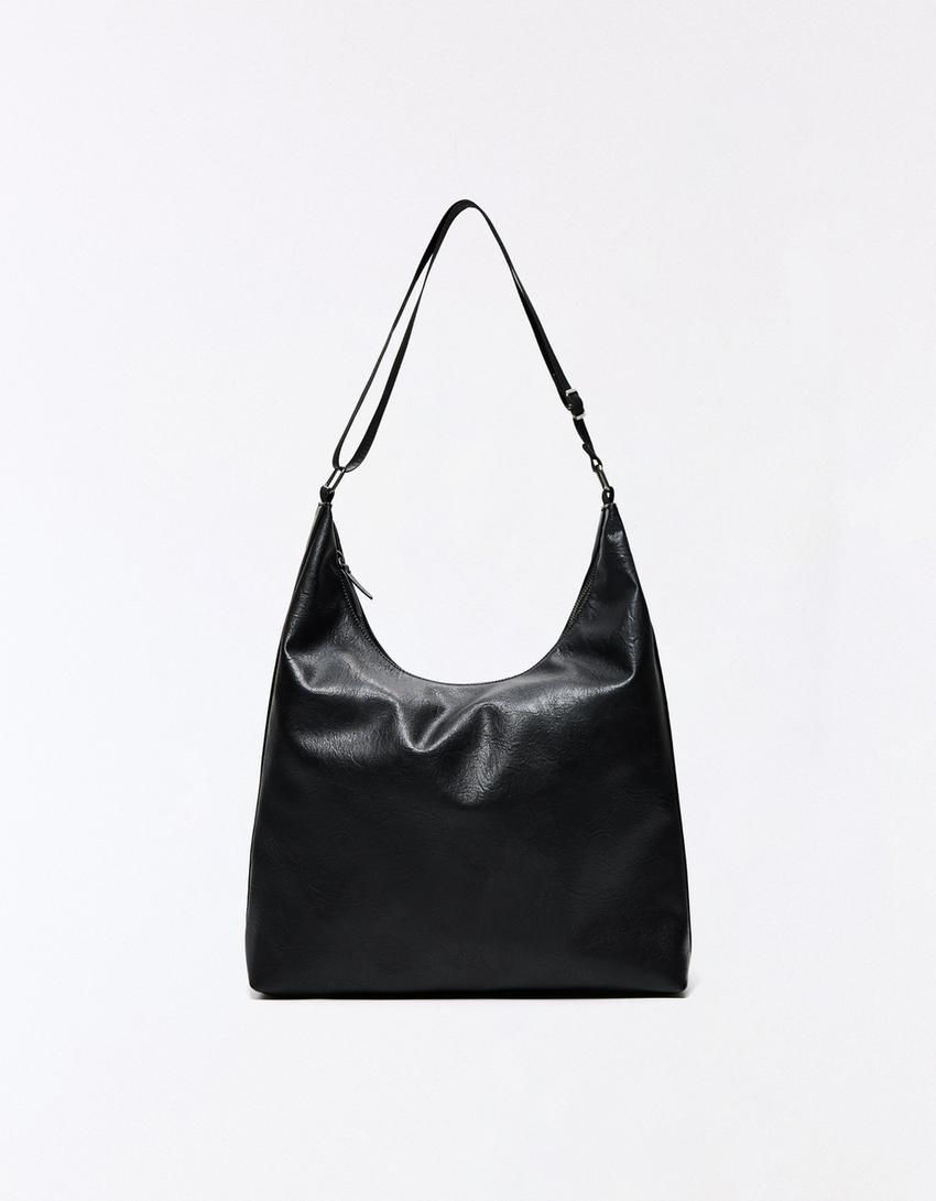 Faux leather bucket bag-Black