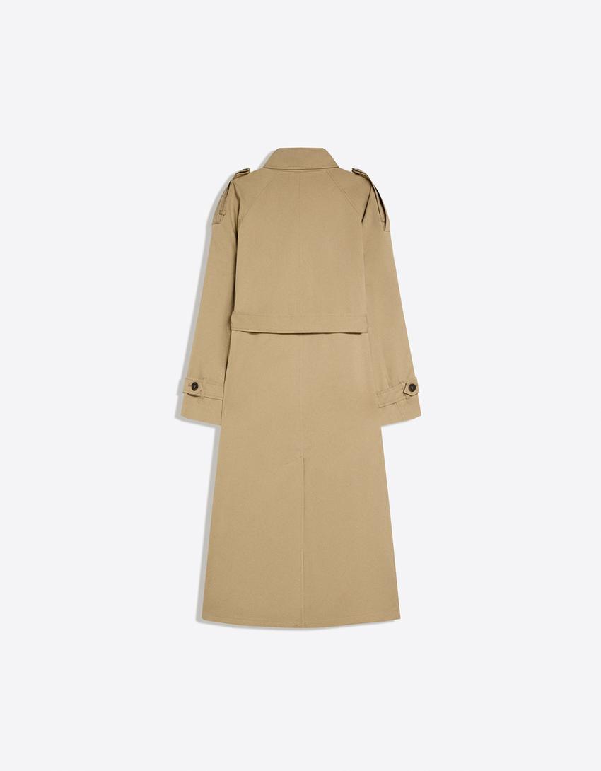 Long trench coat with belt-Sand