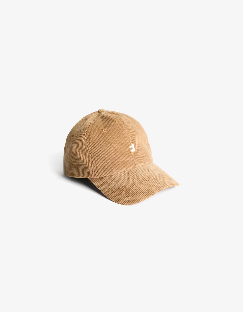 Casquette en velours côtelé brodé-Camel