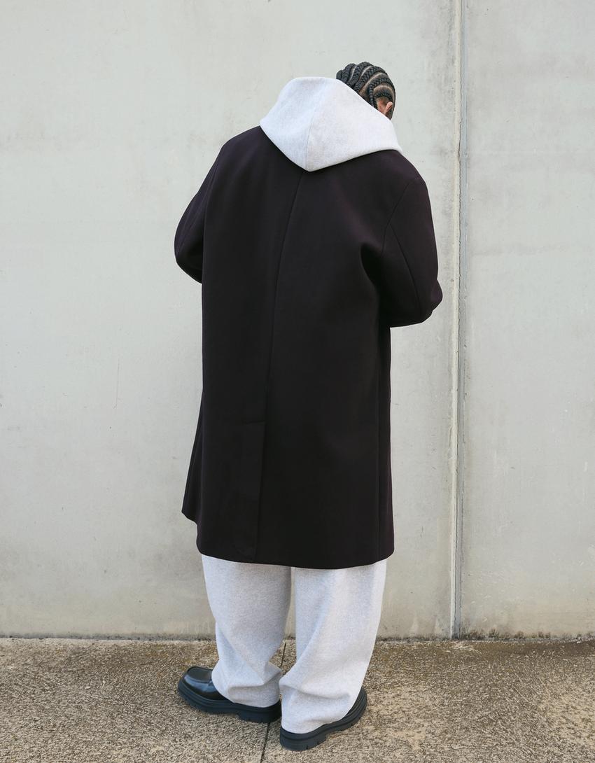 Long felt texture coat-Black
