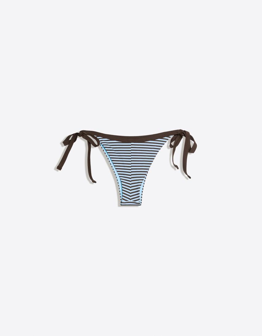 Slip bikini brasiliana a contrasto-Azzurro