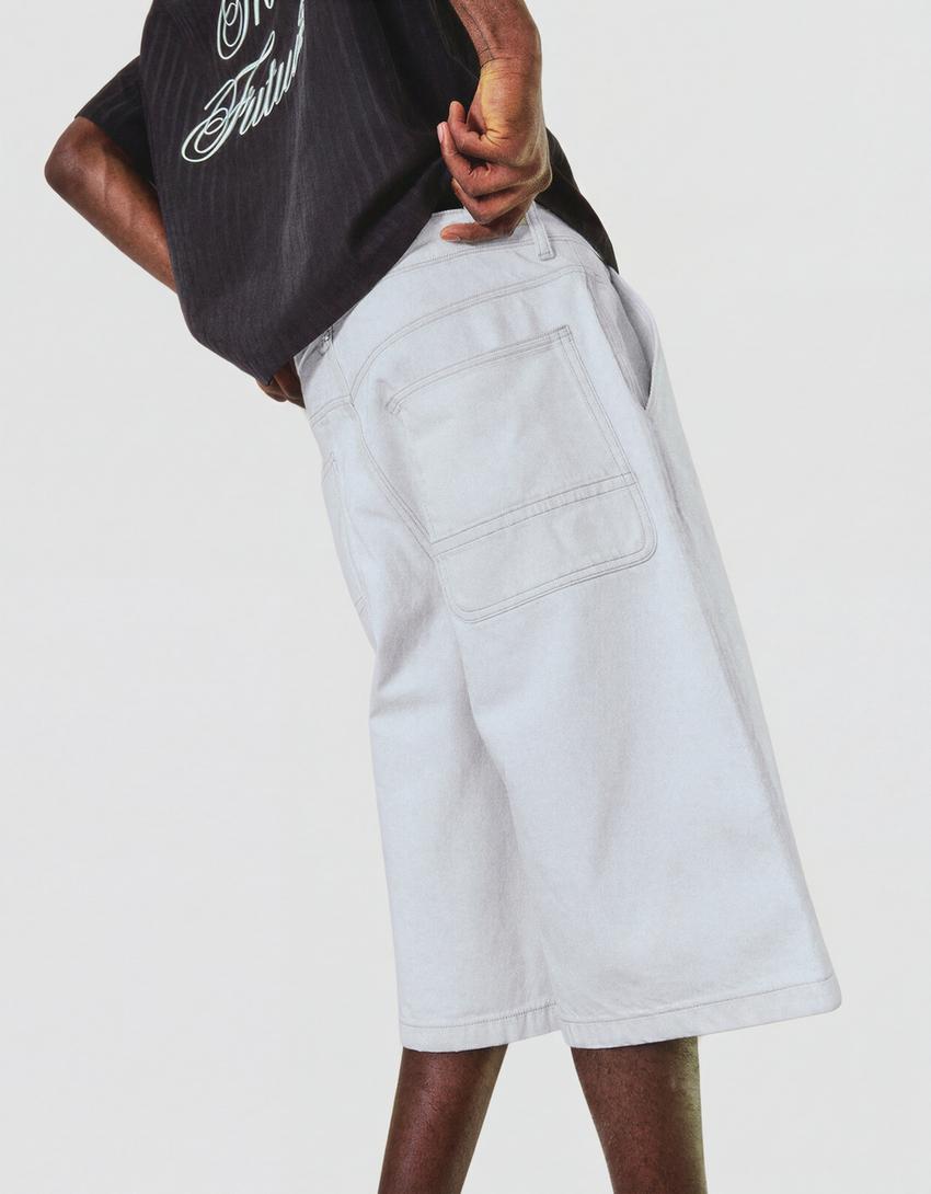 Calções bermuda denim Skater-Branco