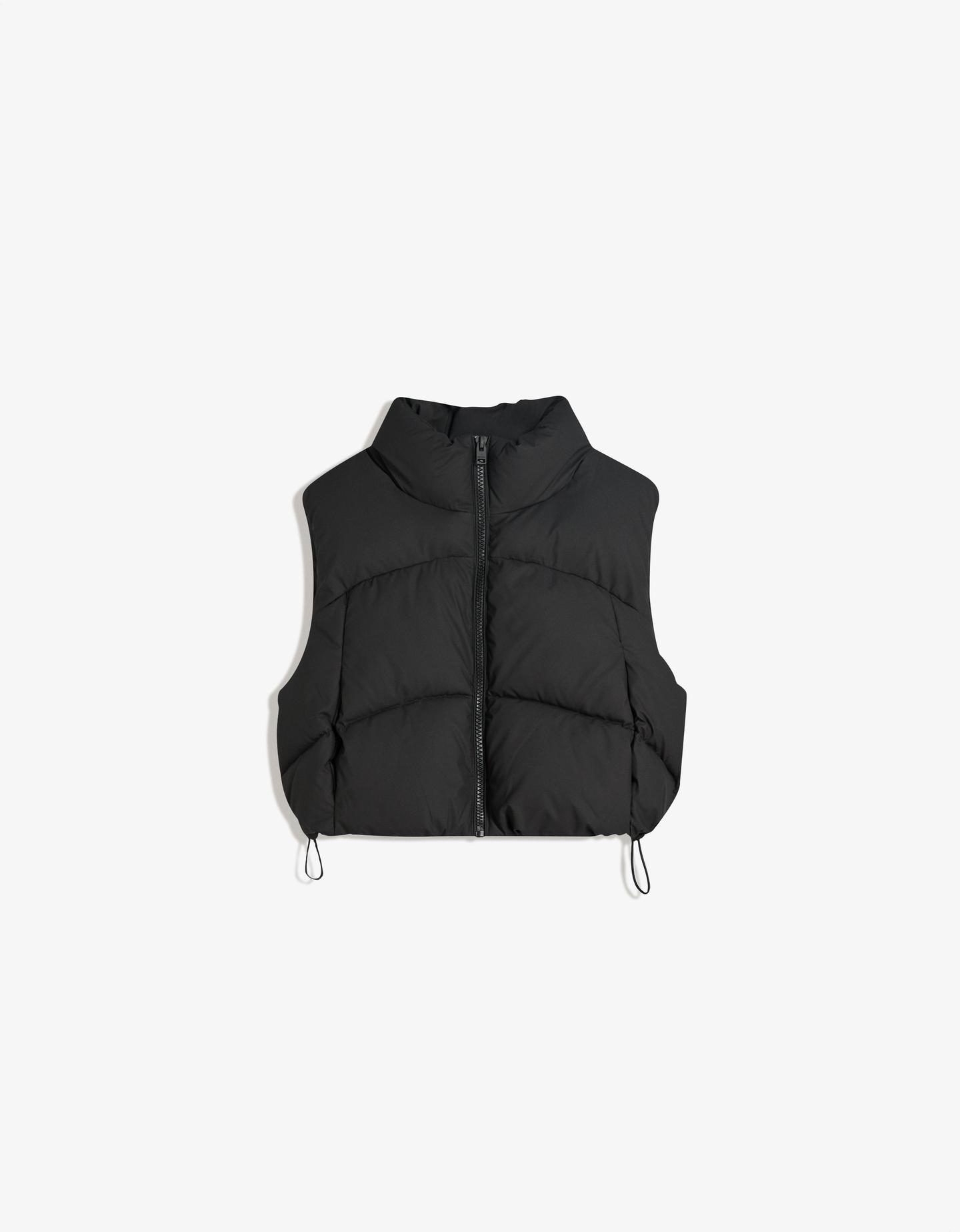 Bershka krótka pikowana kamizelka czarny