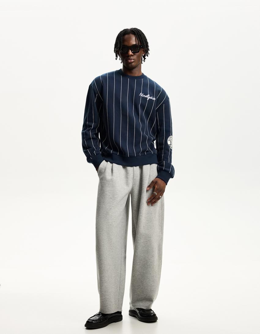 Sweatshirt sport riscas estampado-Marinho-0