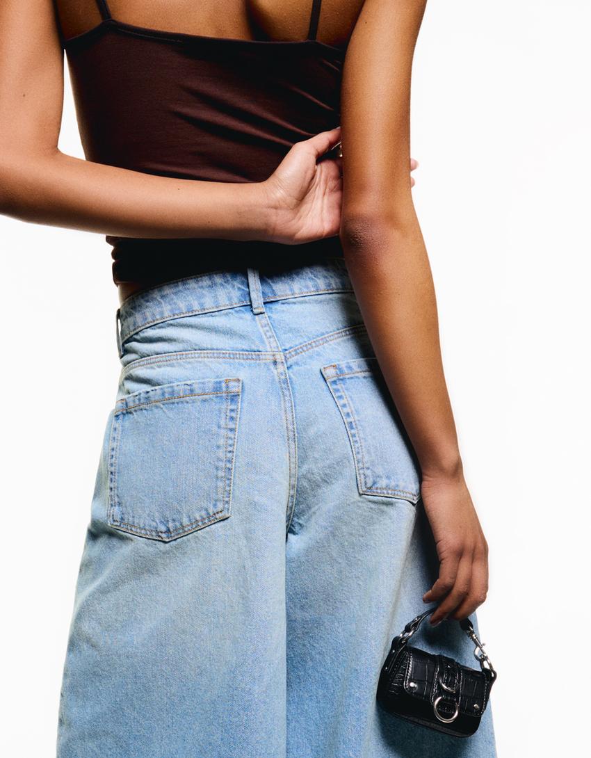Baggy denim Bermuda shorts-Light blue-1