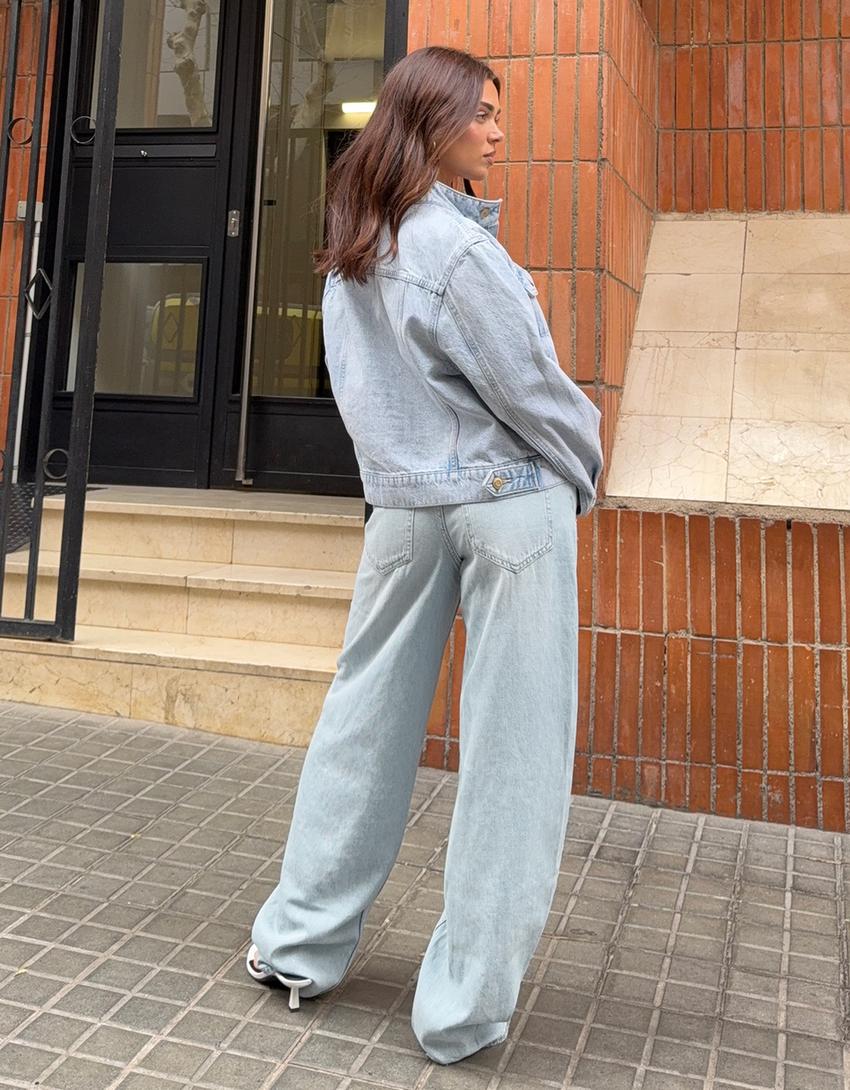 Low-rise baggy barrel jeans-Light blue