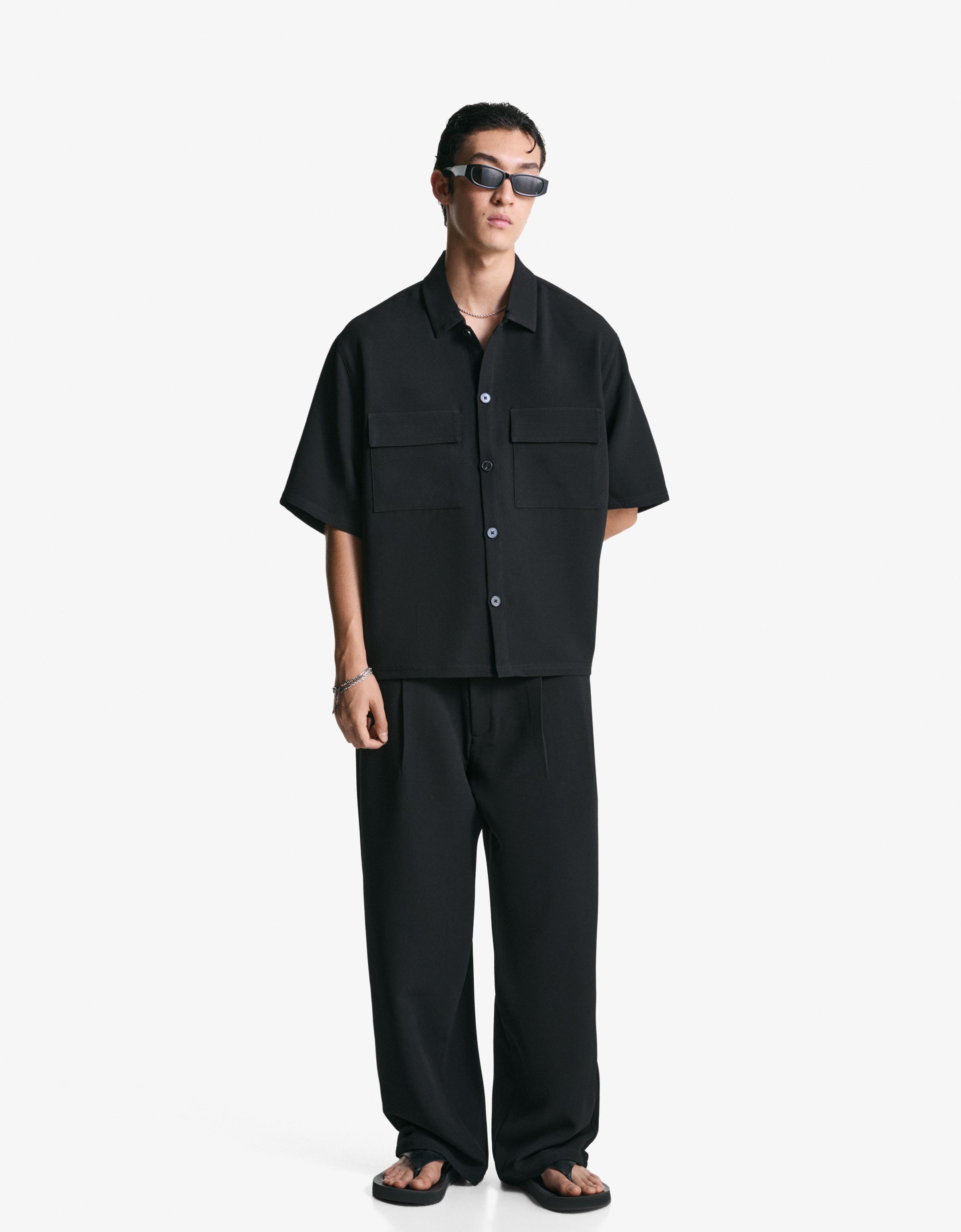 Bershka Super-Baggy-Hose, Tailored Herren 40 Schwarz