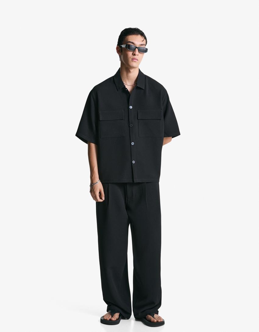 Super baggy tailored trousers-Black-0