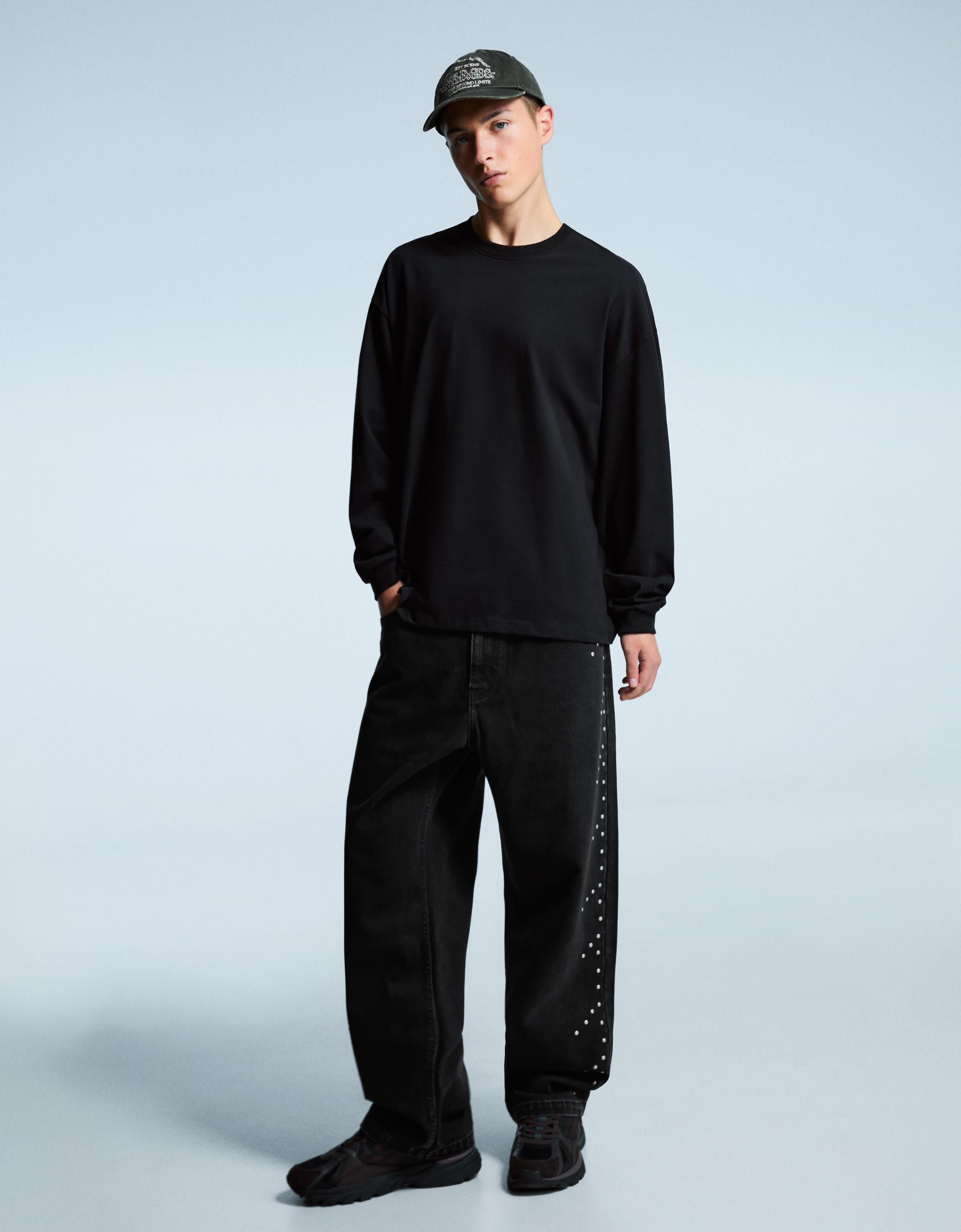 Bershka Baggy Jeans Mit Nieten Herren 38 Schwarz