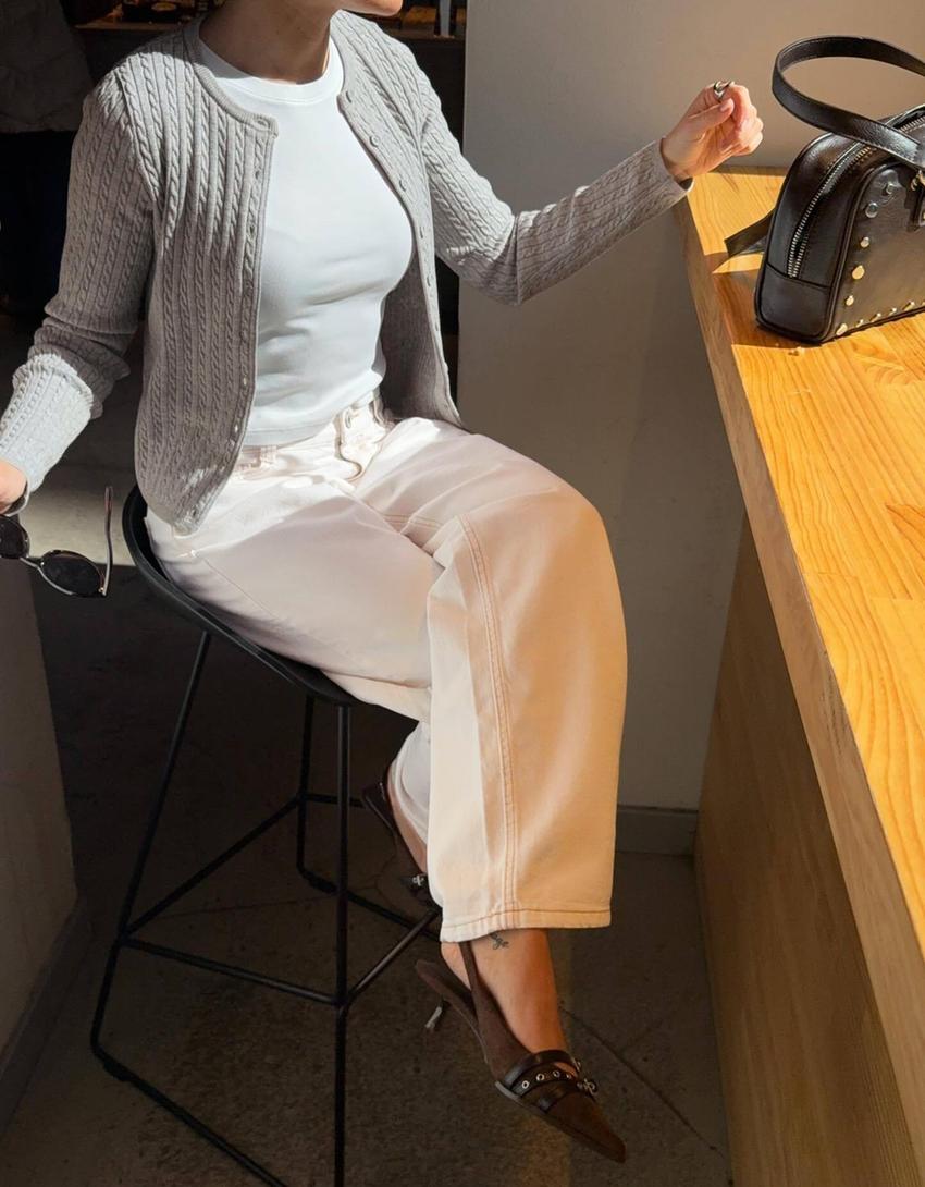 Braided button-up cardigan-Grey