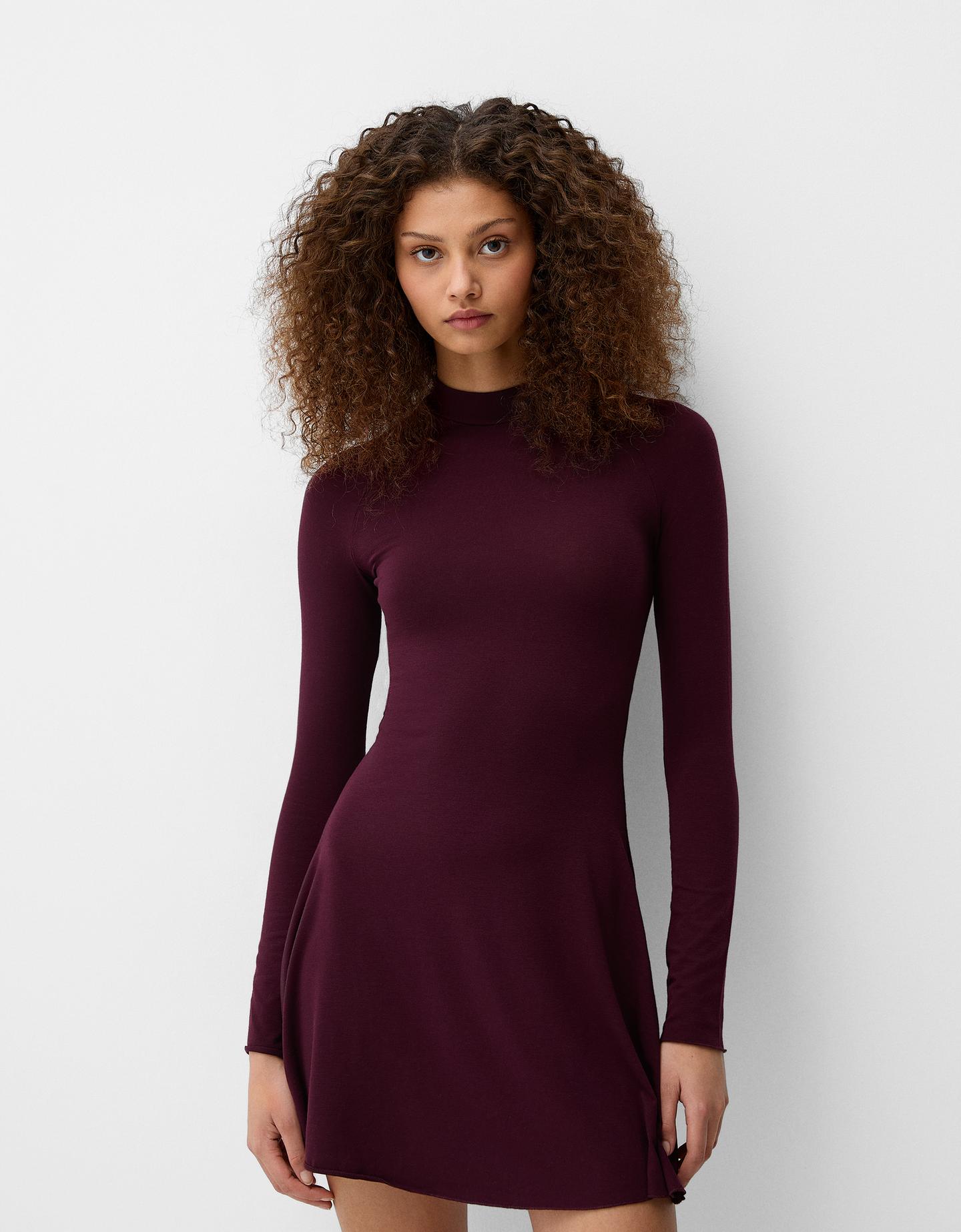 Bershka Vestido Mini Cuello Alto Mujer Xs Burdeos