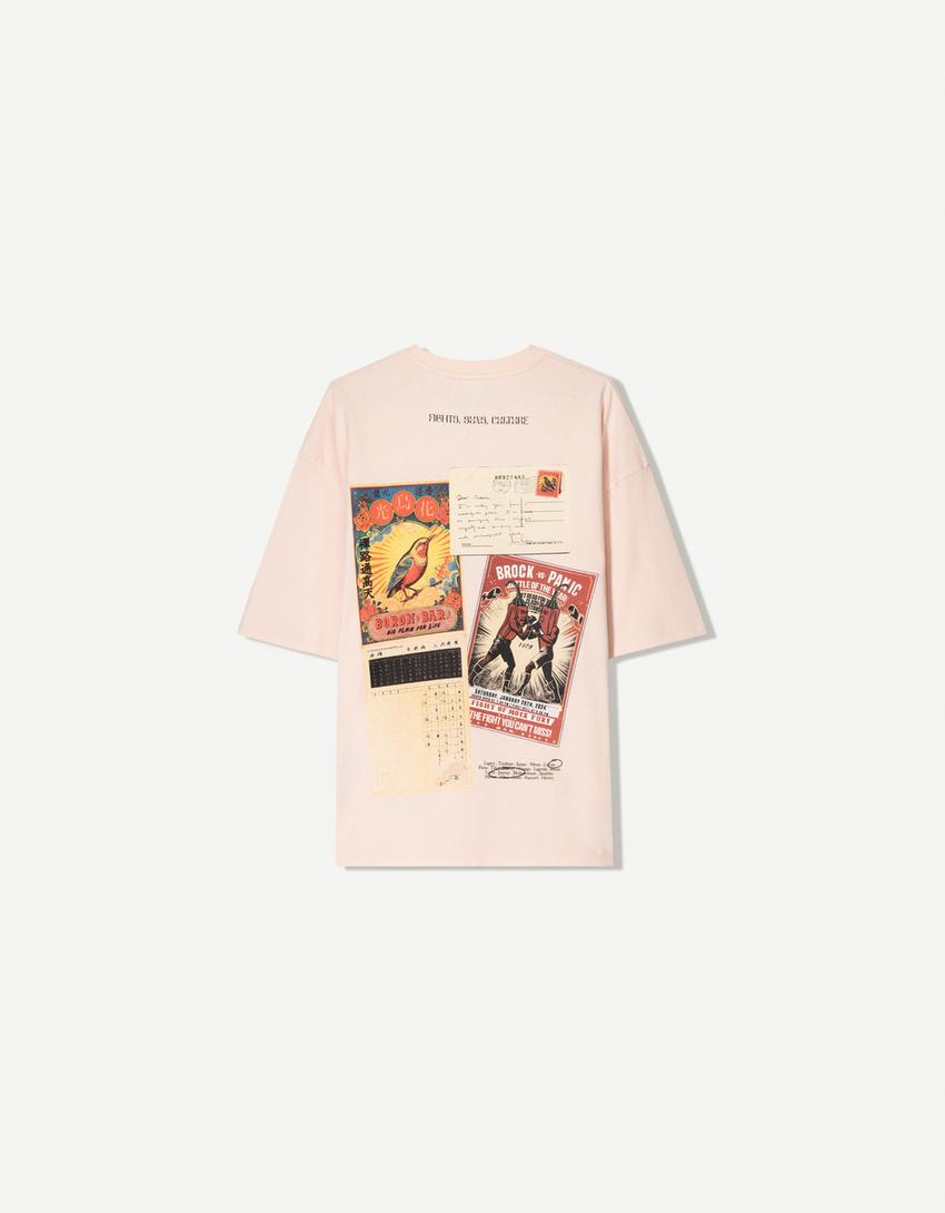 Printed short sleeve oversize T-shirt-Pink