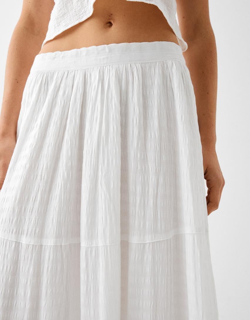 تنورة متوسطة الطول بملمس بارز-أبيض-6
