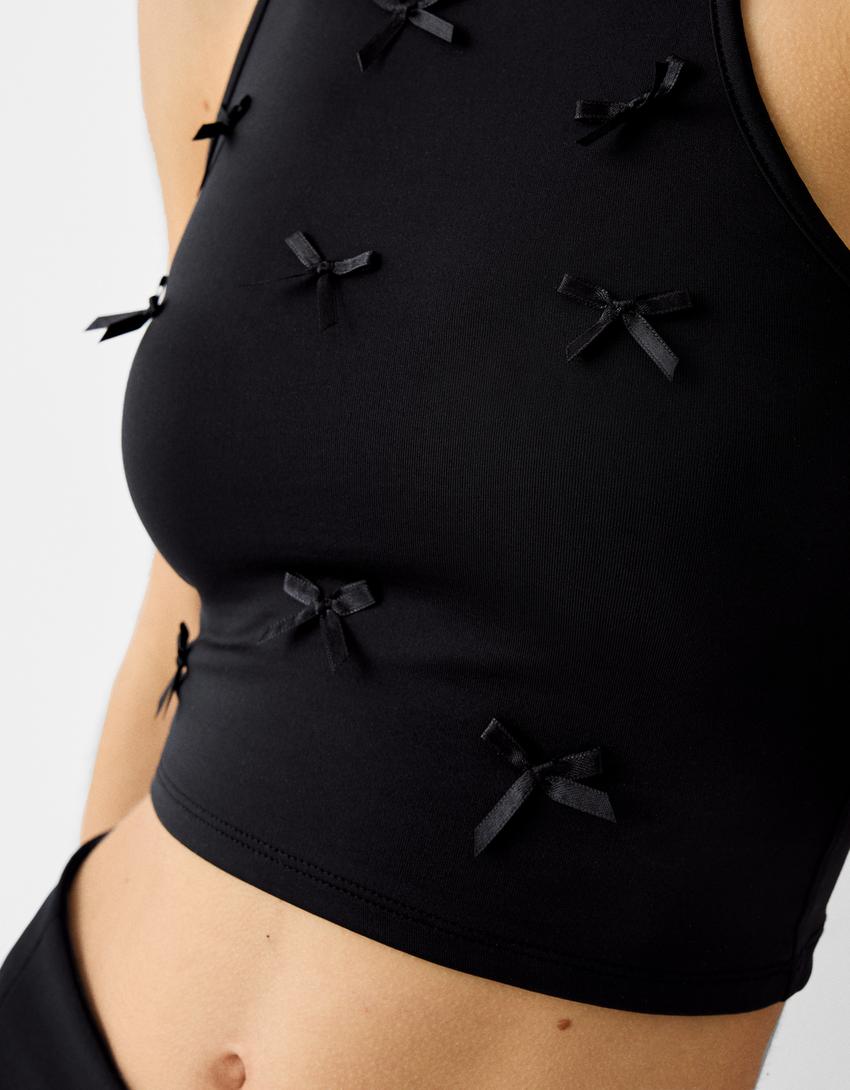 Top encolure américaine nœuds-Noir-6