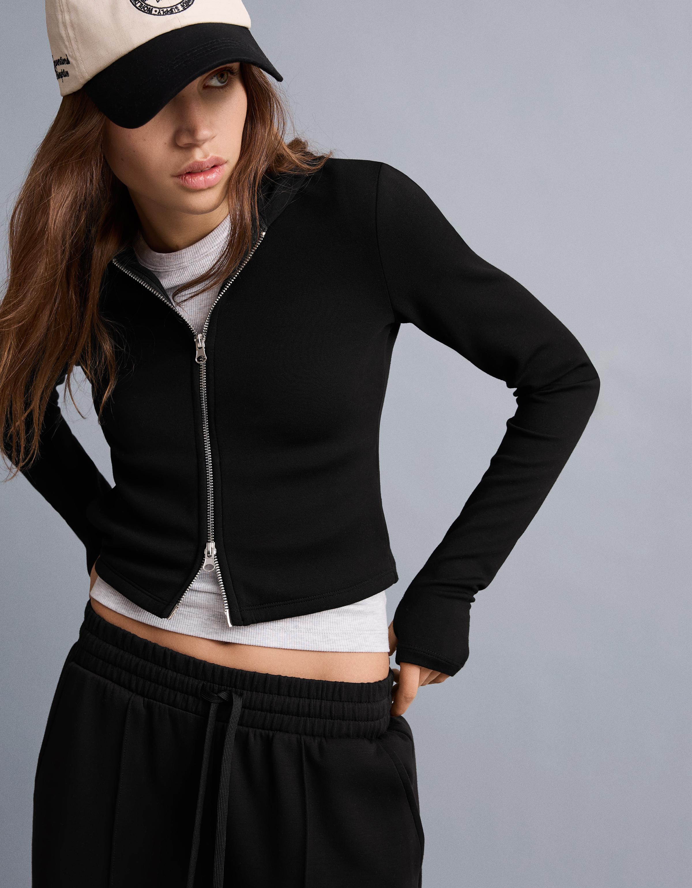 Modal yumuşak fermuarlı kapüşonlu sweatshirt