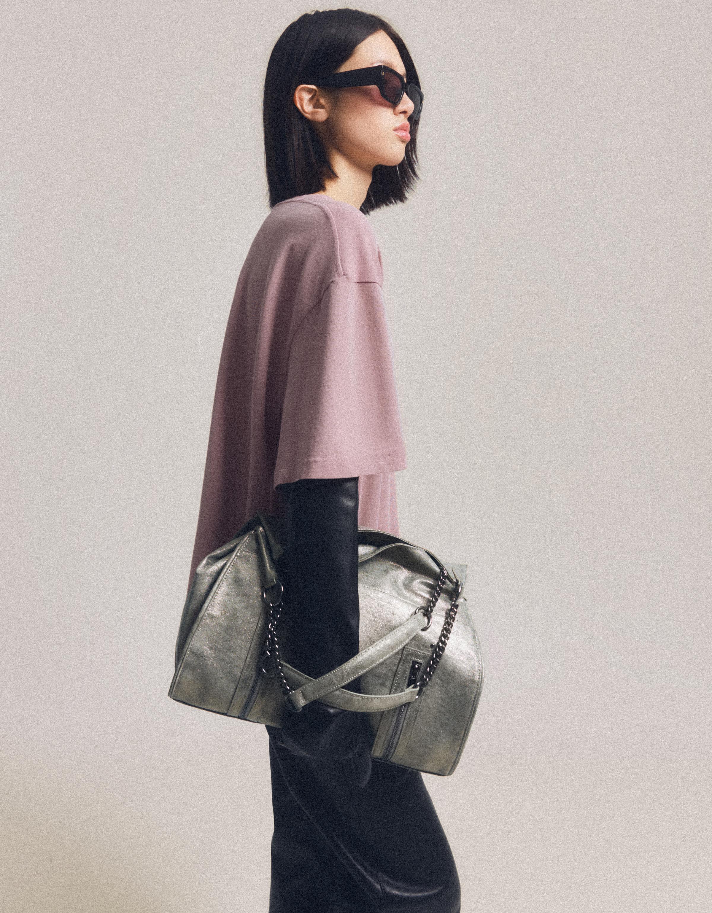 Bershka Glitzertasche Mit Kette Damen Silber