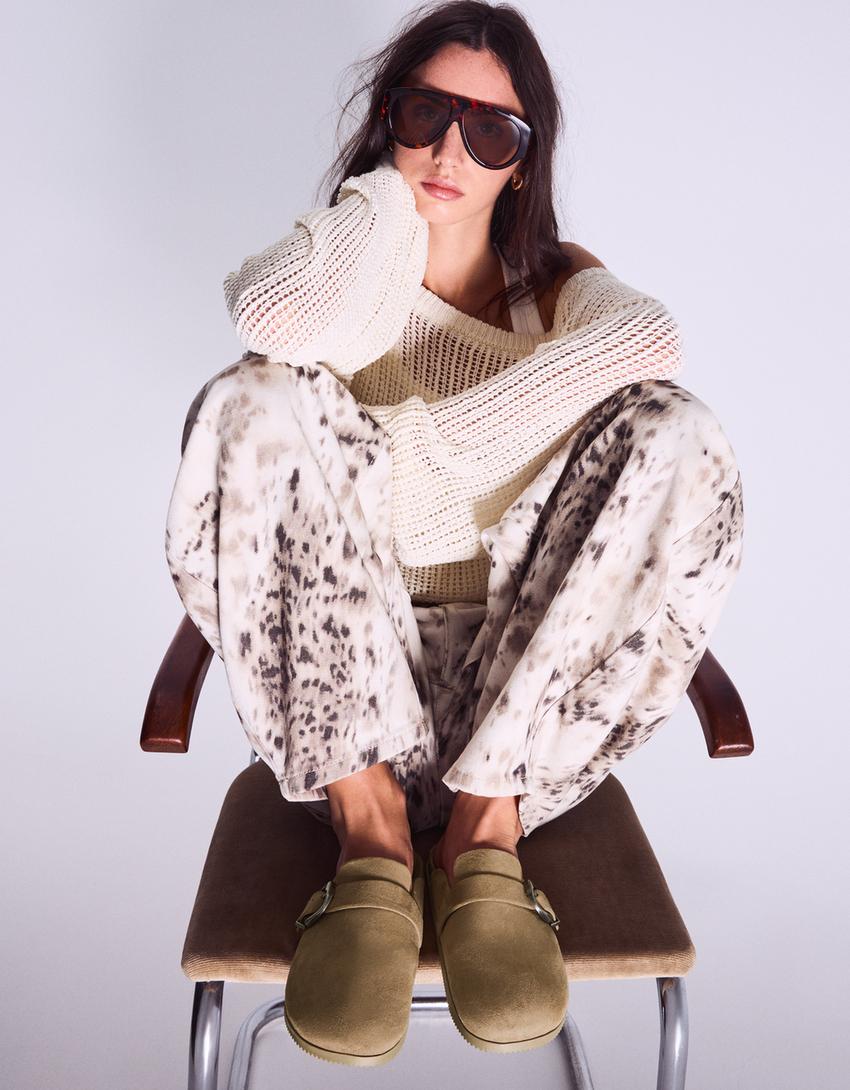 Clogs with buckle detail-TAUPE