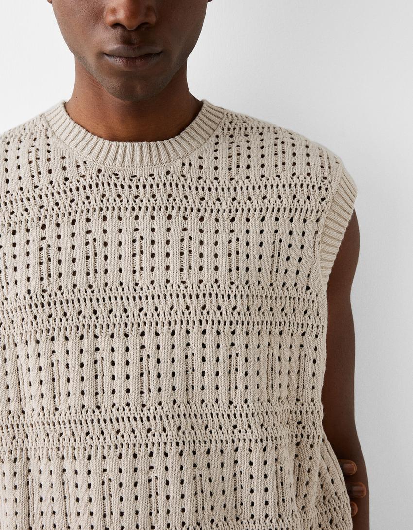 Textured openwork vest-Green-5