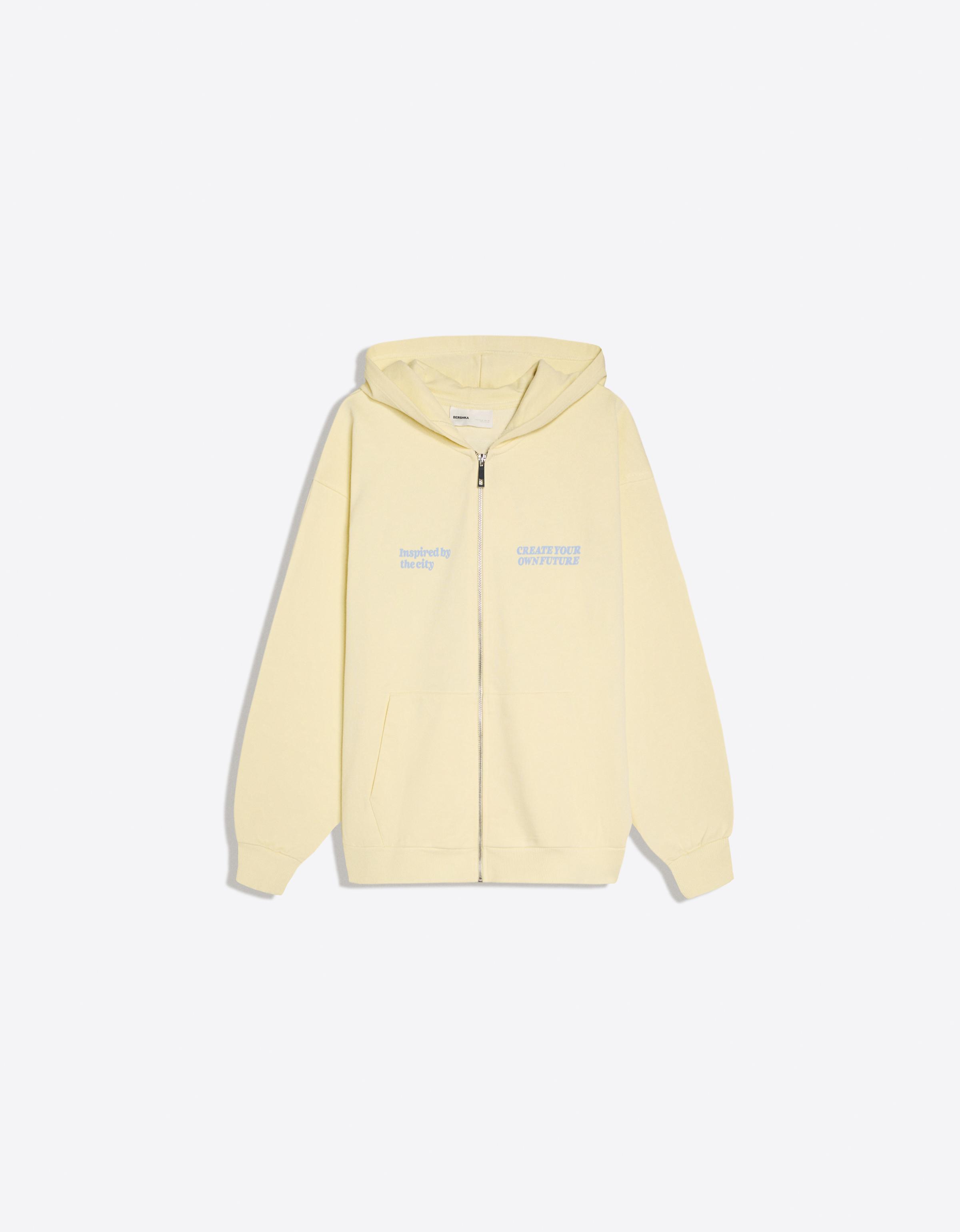 Sudadera Cremallera Capucha Oversize Print Mujer L Amarillo