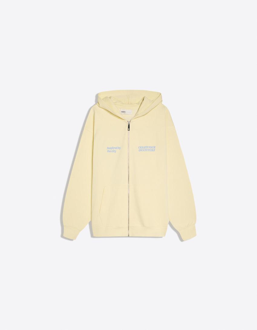 Oversize-Hoodie mit Reißverschluss und Print-Gelb